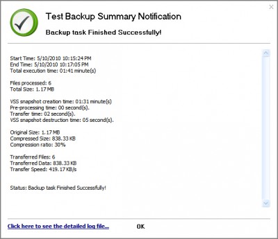 GFI Backup - Backup task log